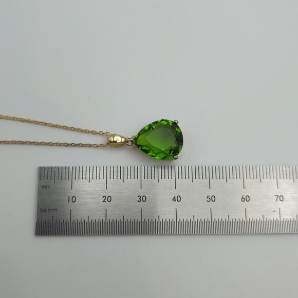18 Inch Gold Over Sterling Silver Green Glass Gem Necklace A741 - Picture 7 of 8